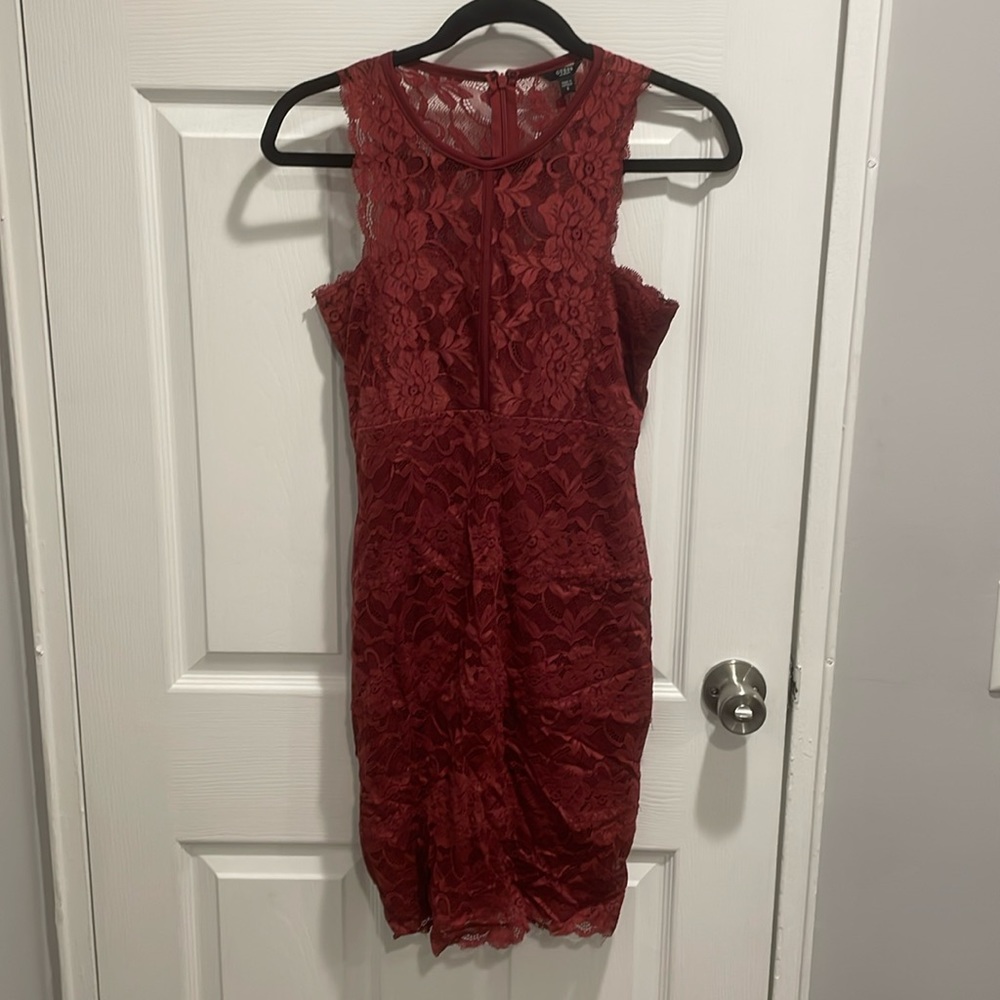 Burgundy colored lace dress from guess